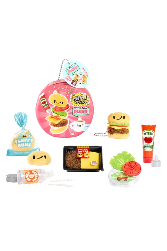 MGAs Miniverse Make It Mini Plush Blind Package, Food-Themed Plush Collectible Craft Kit with Air-Dry Adhesive & Keychain Clip, Surprise Toy, 8 to Collect, Ages 8+