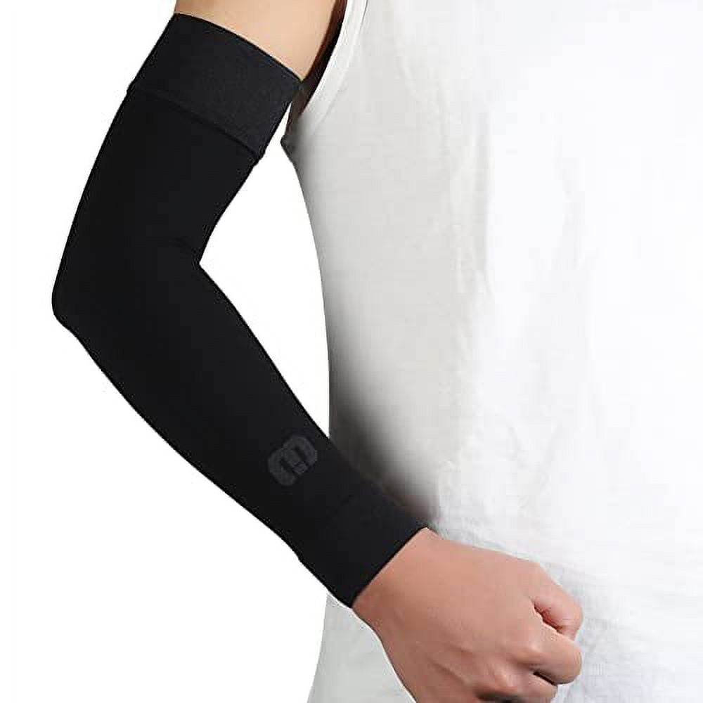 MGANG Lymphedema Compression Arm Sleeve for Women Men, Opaque, 15-20 mmHg  Compression Full Arm Support Without Silicone, Relieve Swelling, Edema,  Post Surgery Recovery, Single Black M 