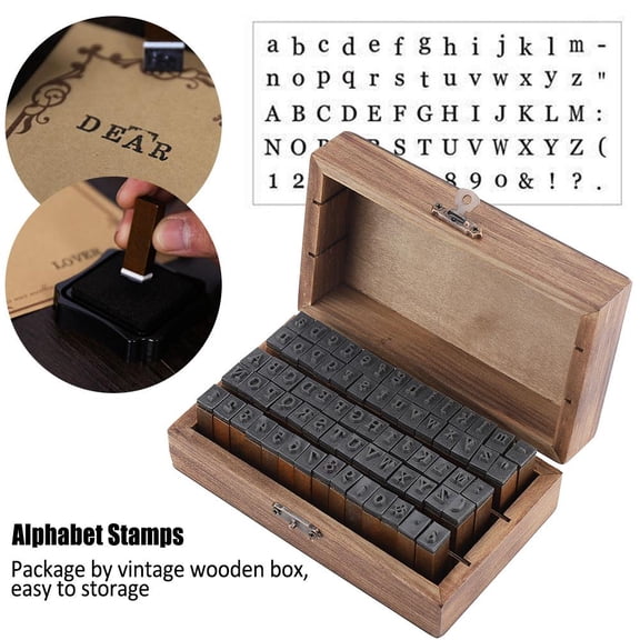 MGAXYFF 5.91'' x 3.74'' x 1.97'' Vintage Wood Alphabet Letter Rubber Stamp Set (70 Piece Set)