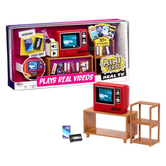 MGA's Miniverse Real TV Player, Working Mini TV with Playable Mini Videotape, Plays Iconic 30-Second Movie & TV Clips, Retro Entertainment Collectible for Pop Culture Fans