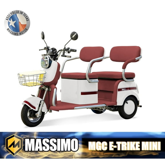 Massimo MGC E-Trike Mini Adult Electric Cart with 2 Seats – 3-Wheel Electric Scooter for Adults -White