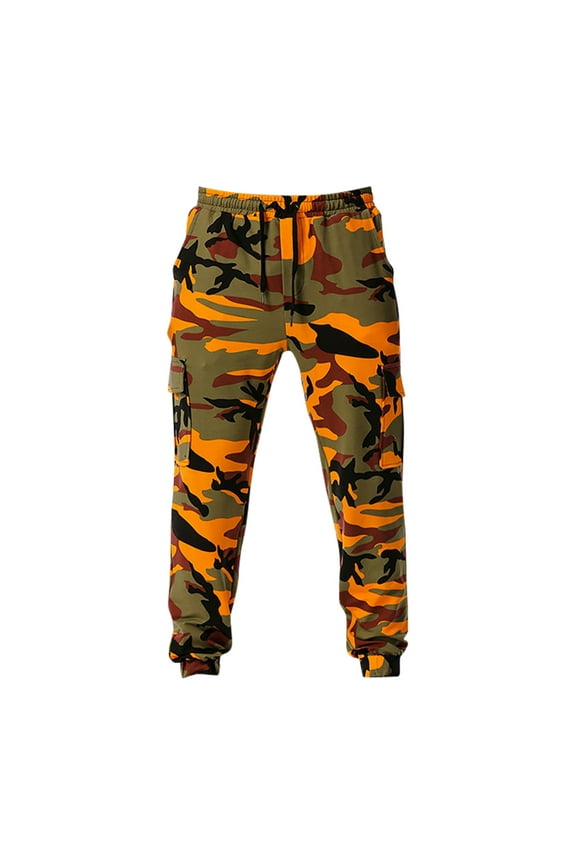 Casual Camo Joggers Sweatpants for Men Lightweight Hiking Outdoor Sweatpants Streetwear Pants for Men Orange 3XL