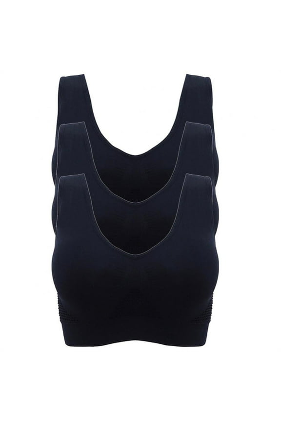 Comfortable Sports Bra 3 Pack Women's Cooling Breathable Seamless Wireless Supportive Pull on Bra Plus Size Black 4XL