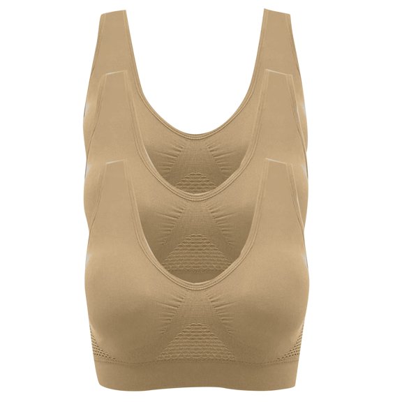 MGCWSH Comfortable Sports Bra 3 Pack Women's Cooling Breathable Seamless Wireless Supportive Pull on Bra Plus Size Complexion XL