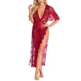 thumbnail image 1 of MGCWSH Lingerie for Women Sexy Long Lace Dress Sheer Gown See Through Kimono Robe Wine L, 1 of 2