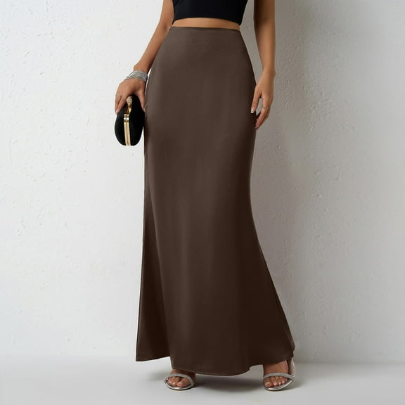 MGCWSH Maxi Skirt for Women- Comfy Foldover High Waist Long Flare A-Line Skirt Maxi Dress Coffee