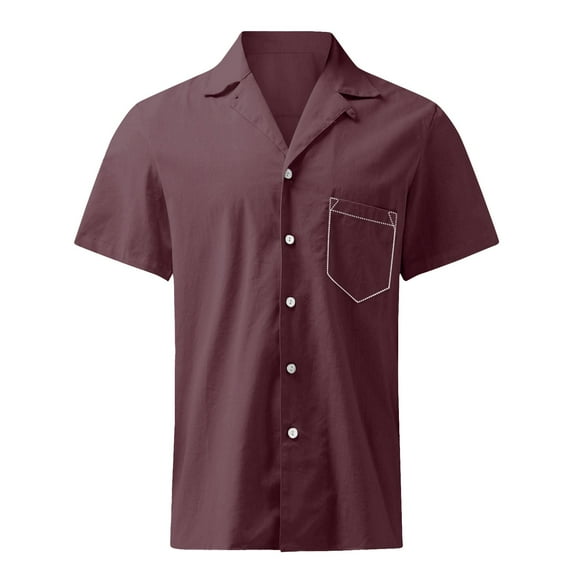 MGCWSH Men's Fashion Summer Casual Button Down Shirt Short Sleeve Solid Color Holiday Beach Shirts Red XL