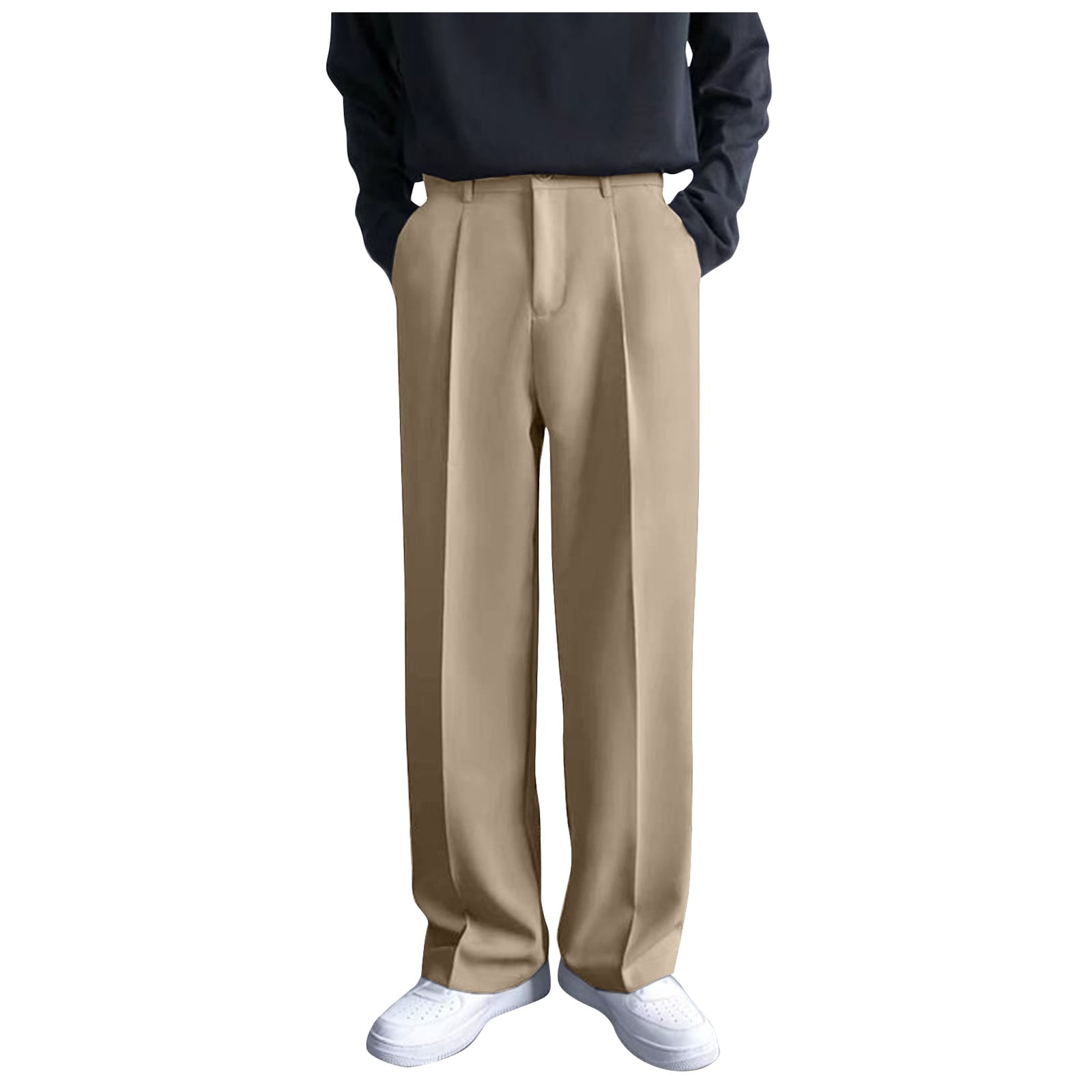 MGCWSH Men's Pleated Straight Wide Leg Suit Pants Business Pants