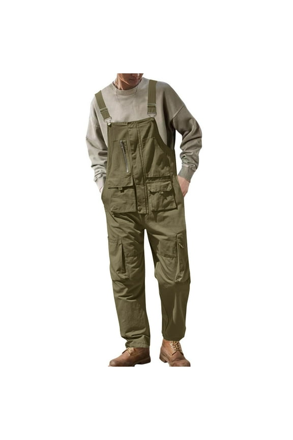 Men's Work Bib Overalls Loose Fit Workwear Dungarees Sloppy Coveralls with Adjustable Straps and Big Pockets Army Green 3XL