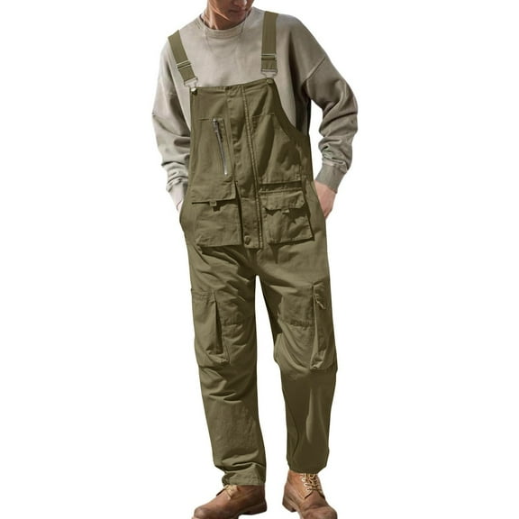 MGCWSH Men's Work Bib Overalls Loose Fit Workwear Dungarees Sloppy Coveralls with Adjustable Straps and Big Pockets Army Green M