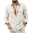 thumbnail image 1 of MGCWSH Mens Casual Button Down Shirt Retro Two Pocket Long Sleeve Wrinkle Free Work Shirt White 2XL, 1 of 5