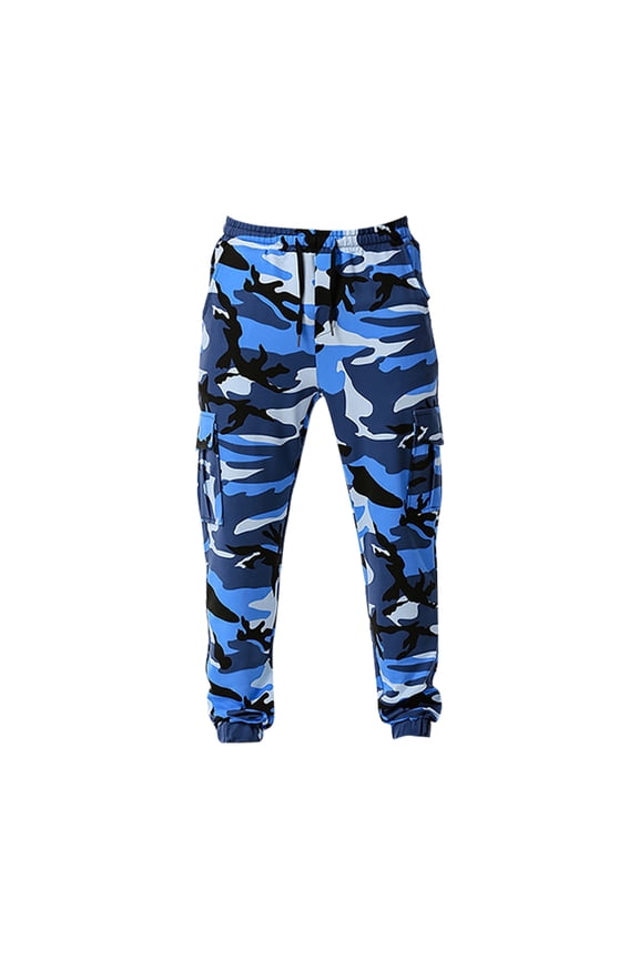 Mens Casual Street Fashion Camo Cargo Pants Army Combat Military BDU Pants Work Hunt Pants Blue L