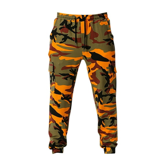 MGCWSH Mens Casual Street Fashion Camo Cargo Pants Army Combat Military BDU Pants Work Hunt Pants Orange 2XL