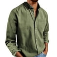 thumbnail image 1 of MGCWSH Mens Long Sleeve Button Down Shirts Regular Fit Solid Color Lapel Beach Shirt with Pocket Army Green 2XL, 1 of 5