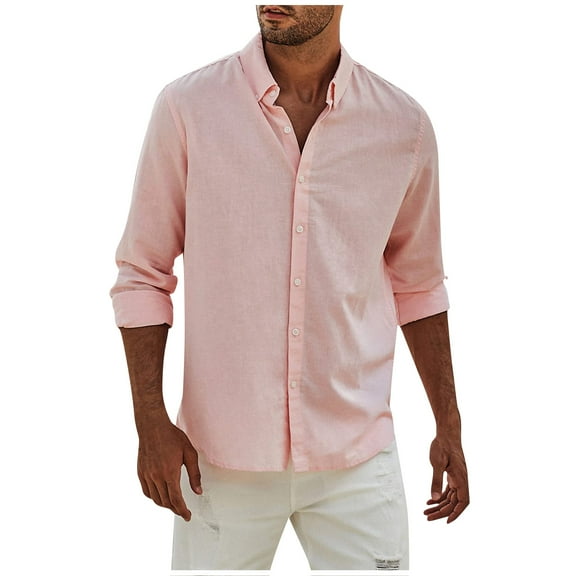 MGCWSH Mens Shirts Regular Fit Button Down Collar Shirt Long Sleeve Dress Shirt Casual Business Shirt Pink S