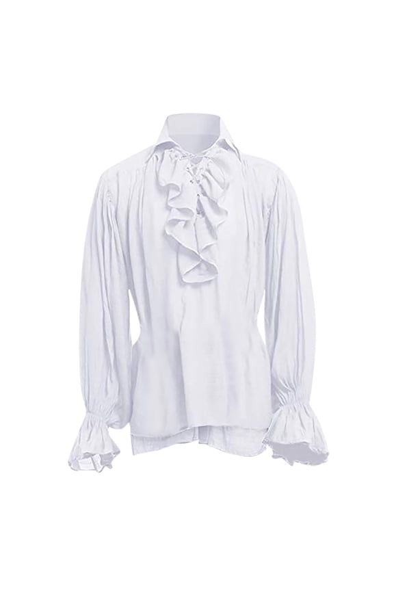 Mens Vampire Shirt,Pirate Style Renaissance Victorian Gothic Medieval Steampunk Ruffle Blouse for Men White L