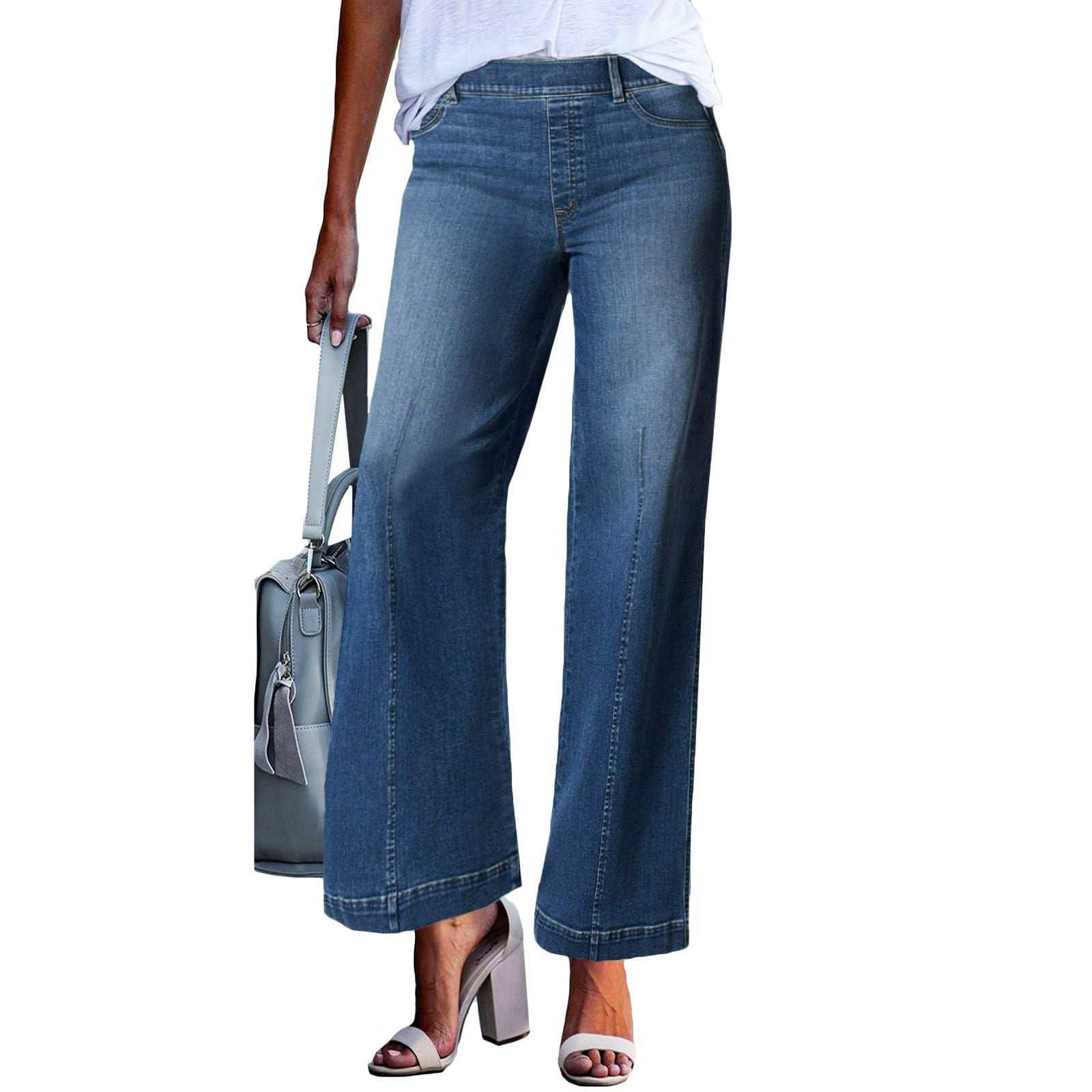 Women's High Waisted Baggy Jeans - Wide Leg Pull On Denim Pants Y2K Style