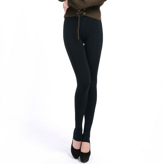 MGCWSH Winter Warm Fleece Lined Leggings for Women Thick Thermal Leggings Elastic Soft Comfortable Velvet Tights Black One Size