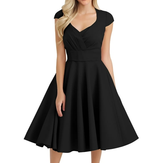 MGCWSH Women Short 1950s Retro Vintage Cocktail Party Swing Dresses Black 3XL
