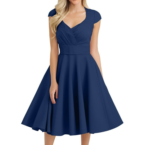 MGCWSH Women Short 1950s Retro Vintage Cocktail Party Swing Dresses Dark Blue 2XL