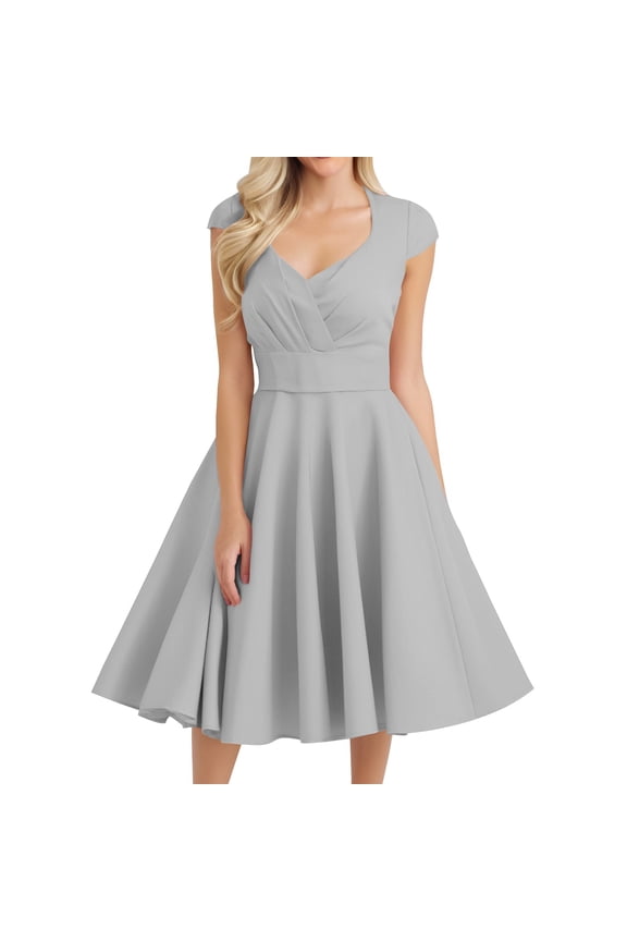Women Short 1950s Retro Vintage Cocktail Party Swing Dresses Light Gray M