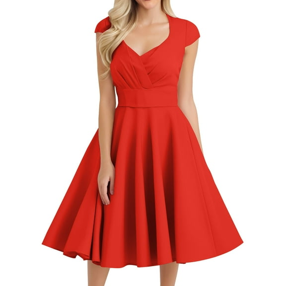 MGCWSH Women Short 1950s Retro Vintage Cocktail Party Swing Dresses Vermilion L
