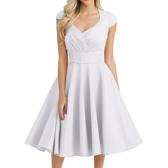 MGCWSH Women Short 1950s Retro Vintage Cocktail Party Swing Dresses White L