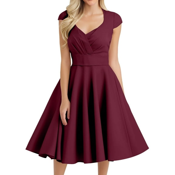 MGCWSH Women Short 1950s Retro Vintage Cocktail Party Swing Dresses Wine 2XL