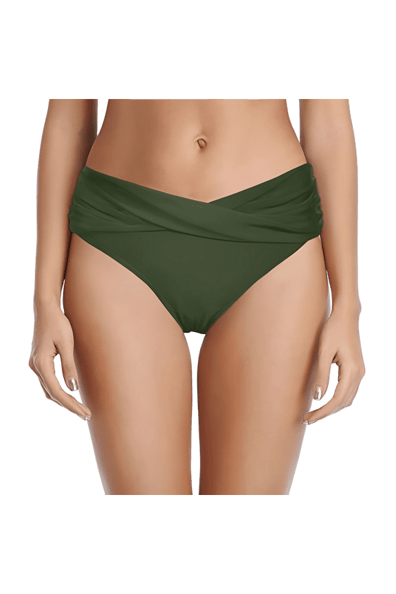 Women's Bikini Bottom Twist Front Cheeky Swimsuit Ruched Bathing Suit Bottoms Army Green 2XL