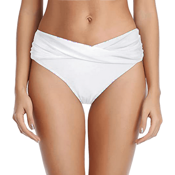 MGCWSH Women's Bikini Bottom Twist Front Cheeky Swimsuit Ruched Bathing Suit Bottoms White L