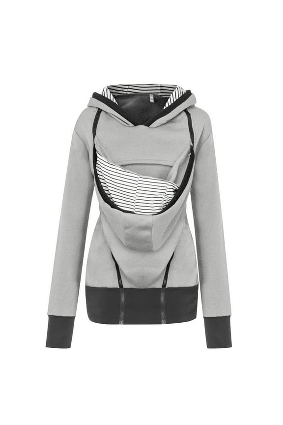 Women's Fleece Zip Up Maternity Kangaroo Baby Hoodie Sweatshirt Jacket Gray M