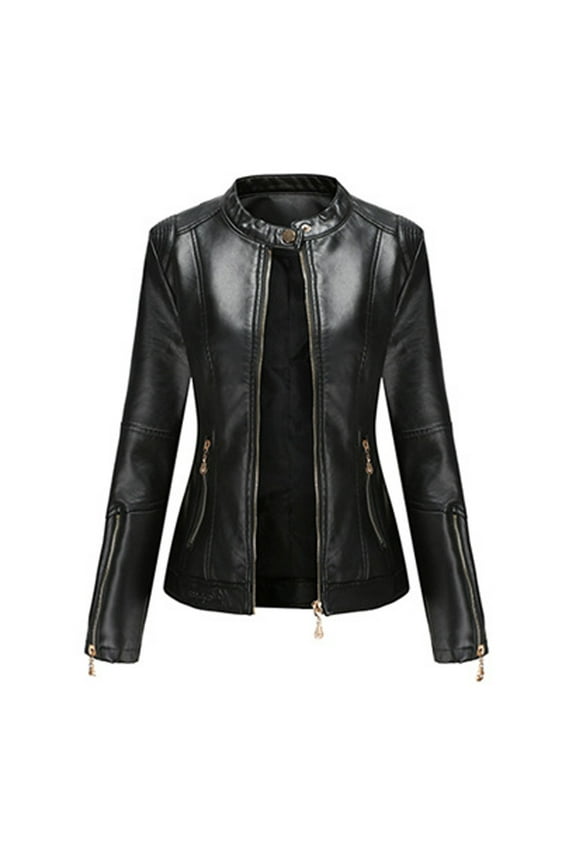 Women's Genuine Leather Jacket, Classic Button Leather Blazer Casual Coat Long Sleeves Suit Style Leather Jacket Black L