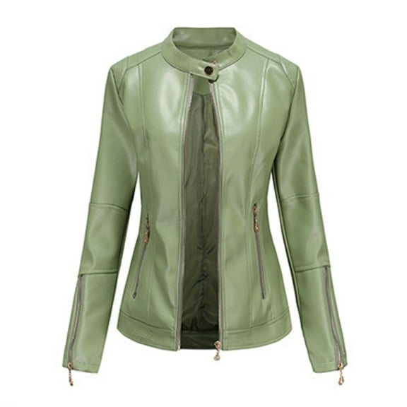 MGCWSH Women's Genuine Leather Jacket, Classic Button Leather Blazer Casual Coat Long Sleeves Suit Style Leather Jacket Green M