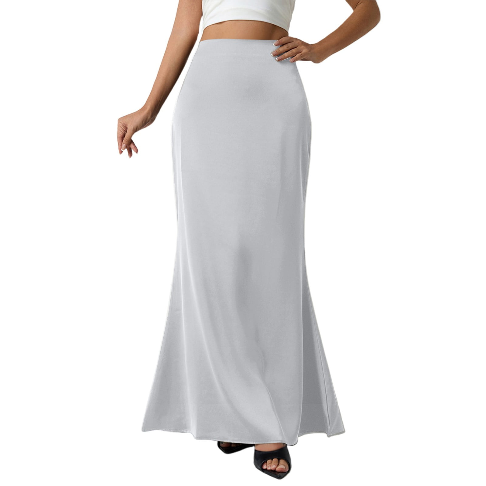 Yoeasy Women's Satin High Waisted Midi Skirt - A-Line Elastic Waist, Smooth Solid Color, Perfect For Spring & Summer - View #5