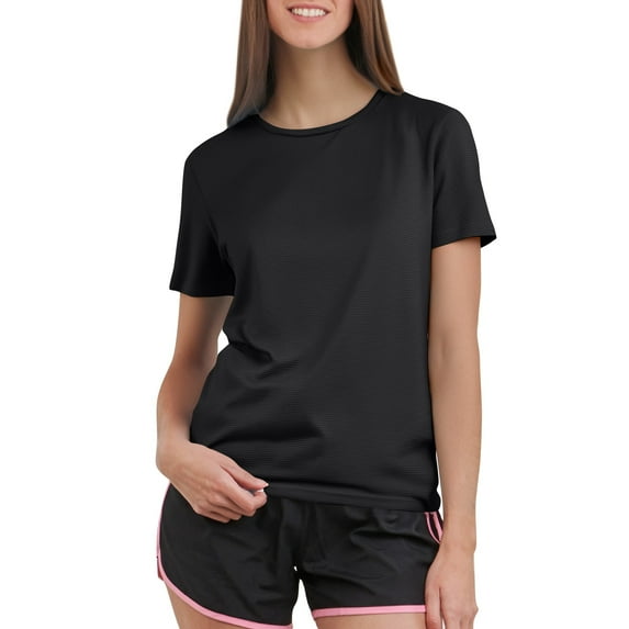 MGCWSH Women's Short Sleeve T-Shirts Quick Dry Athletic Running Workout Tops Black L