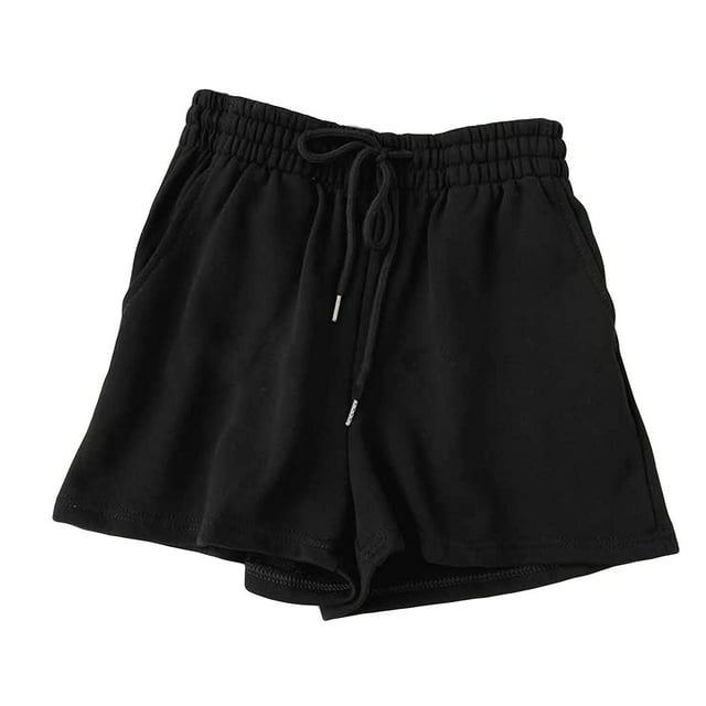 MGCWSH Women's Sweat Shorts with Pockets Cotton French Terry Drawstring Summer Workout Casual Lounge Shorts Black L