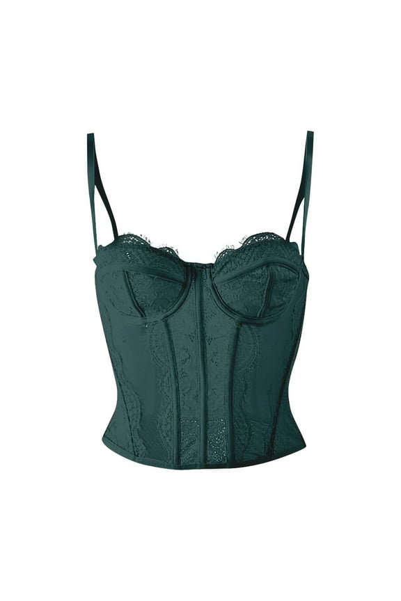 Womens Corset Top Lace Mesh Vintage Spaghetti Strap Open Boned Corset Going Out Party Trendy Top Green S