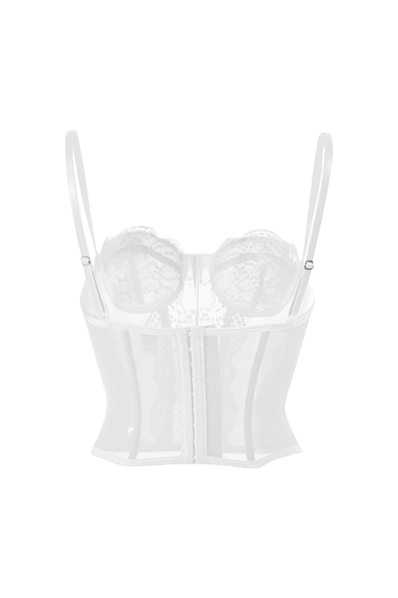 Womens Corset Top Lace Mesh Vintage Spaghetti Strap Open Boned Corset Going Out Party Trendy Top White S
