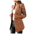 thumbnail image 1 of MGCWSH Womens Tweed Blazers Casual Long Sleeve Double Breasted Open Front Blazer Jackets Work Suits Brown 2XL, 1 of 5