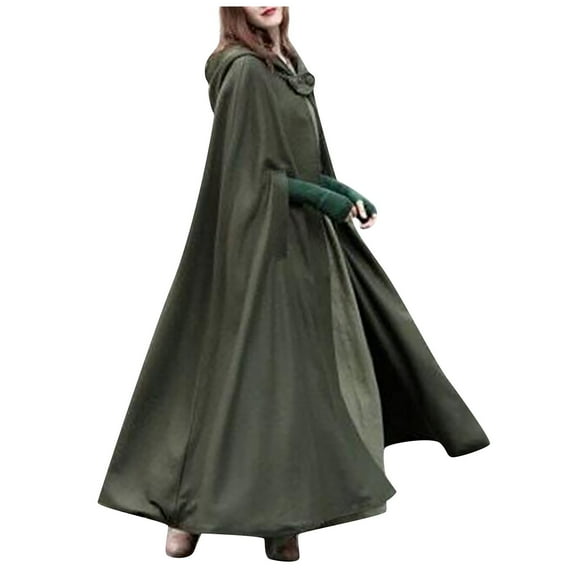 MGCWSH Womens Wool Coat Hood Woolen Cape Bridal Wedding Winter Cloak Thick Coat Solid Button Maxi Long Cape Green XL