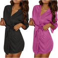 thumbnail image 1 of MGDXOX 2 PC Robes for Women Casual Solid Color Long Sleeve Comfy Silk Satin Bathrobe with Belt Soft Sleepdress Loungewear Purple Free Size, 1 of 7