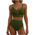 thumbnail image 1 of MGDXOX 2 Piece Bikini Set U-Wire Cutout Swimsuit High Waisted Tummy Control Textured Summer Beach Swim Bathing Suit Army Green XXL, 1 of 4