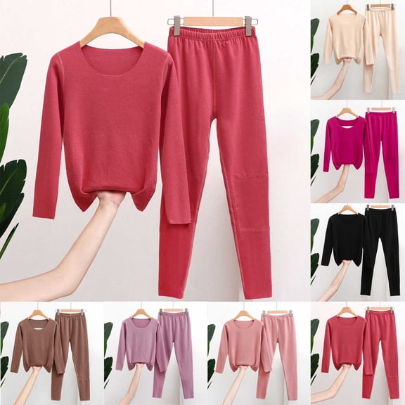 MGDXOX 2 Piece Thick Pajama Set for Women Long Sleeve Crew Neck Shirt with Leggings Pants Women's Lightweight Pjs Sets Beige XXL