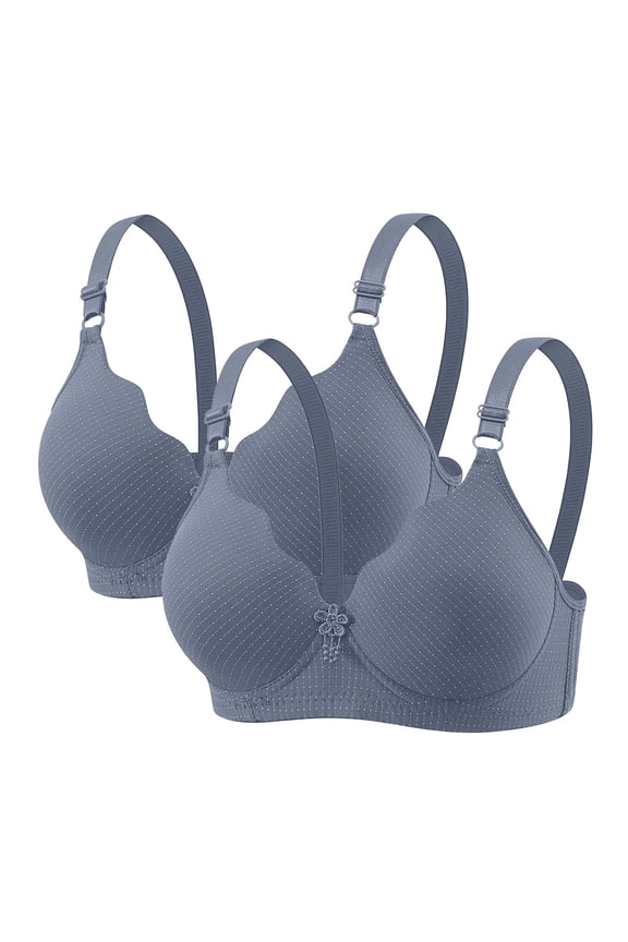 2pc Plus Size Dotted V Neck Front Ornament Adjustable Strap Wireless Full Figure Support Everyday Bra Gray M