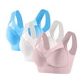 thumbnail image 1 of MGDXOX 3Pcs Women's Medium Wide Adjustable Strap Color-block Splicing V Neck Textured Breath Wireless Lounge Bra Pink XXXXL, 1 of 2