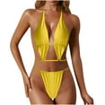 thumbnail image 1 of MGDXOX Bikinis Swimsuit Set for Women Strappy Halter Cut Out Padded Top Triangle Bathing Suit String Thong Swimwear Yellow M, 1 of 9