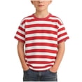 thumbnail image 1 of MGDXOX Boys Striped Short Sleeve T-Shirts Kids Casual Crewneck Drop Shoulder Summer Basic Tees Top Red 3-4 Years, 1 of 7