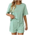 thumbnail image 1 of MGDXOX Cotton Pajama Sets for Women 2 Piece Lounge Set Stripe Pj Set Loungewear Short Sleeve Top and Shorts Sleepwear Green S, 1 of 5