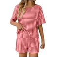 thumbnail image 1 of MGDXOX Cotton Pajama Sets for Women 2 Piece Lounge Set Stripe Pj Set Loungewear Short Sleeve Top and Shorts Sleepwear Pink XL, 1 of 5