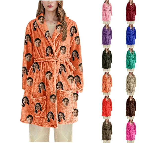 MGDXOX Custom Robes for Women Personalized Robes with Photo Face Customized Bathrobes for Couples Family Home Wear Flannel Hooded Red L